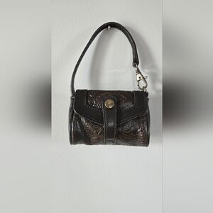 Dark Brown Embossed Mini Leather Bag Charm Or Coin Purse